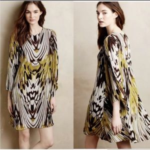 Leifsdottir Anthropologie Sarita Silk swing dress flowy lined sz 12